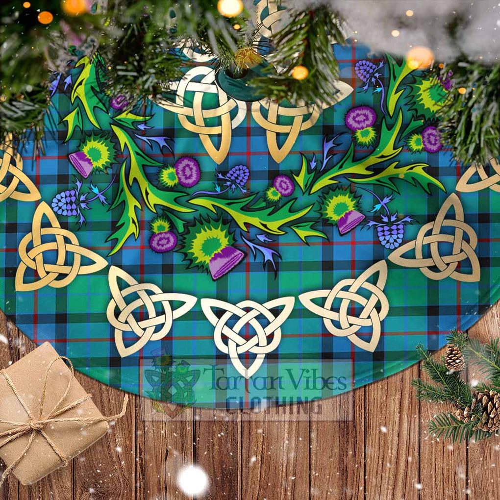 Tartan Vibes Clothing Flower Of Scotland Tartan Christmas Tree Skirt with Thistle Celtic Knot Style