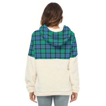 Flower Of Scotland Tartan Half Style Women's Borg Fleece Hoodie with Half Zip