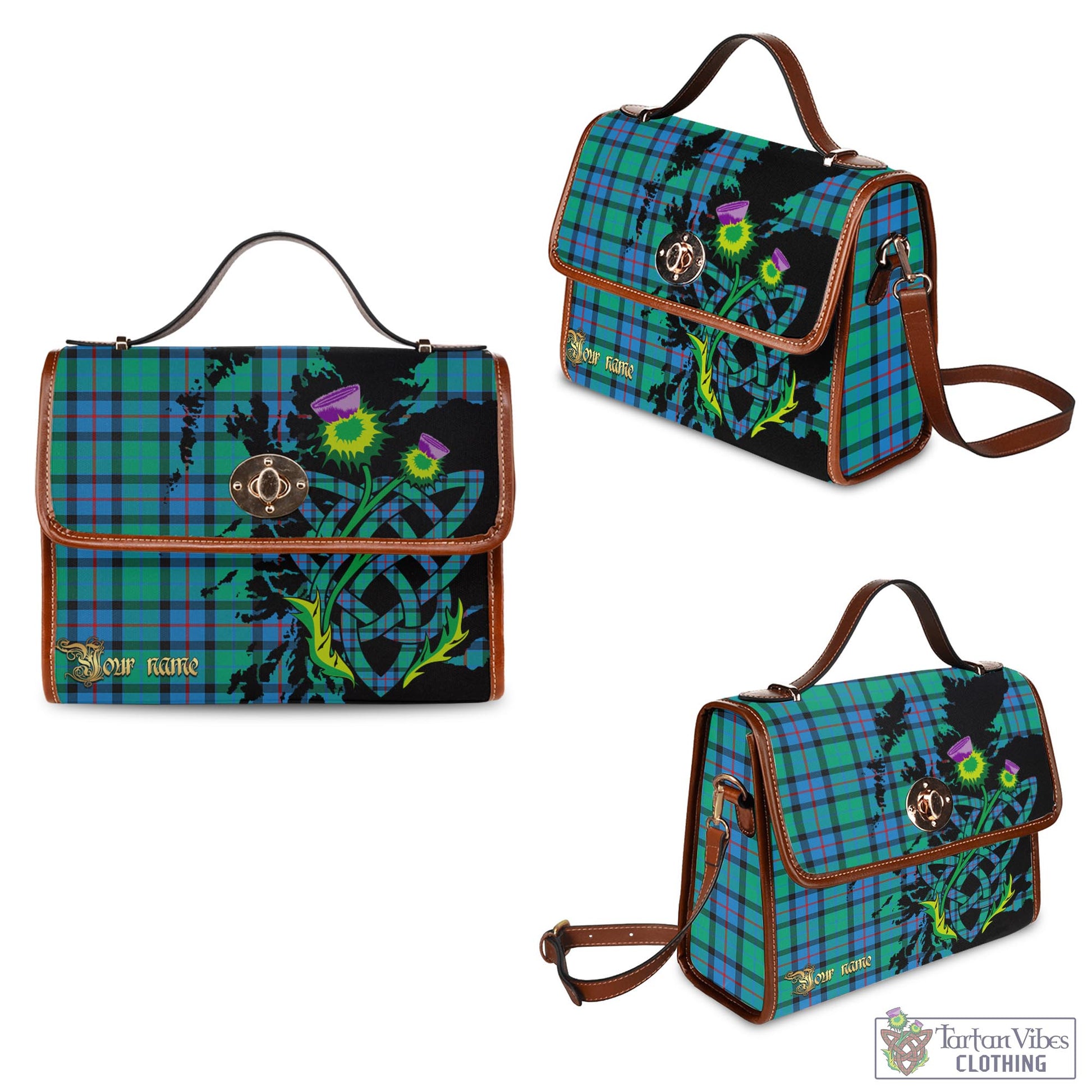 Tartan Vibes Clothing Flower Of Scotland Tartan Waterproof Canvas Bag with Scotland Map and Thistle Celtic Accents