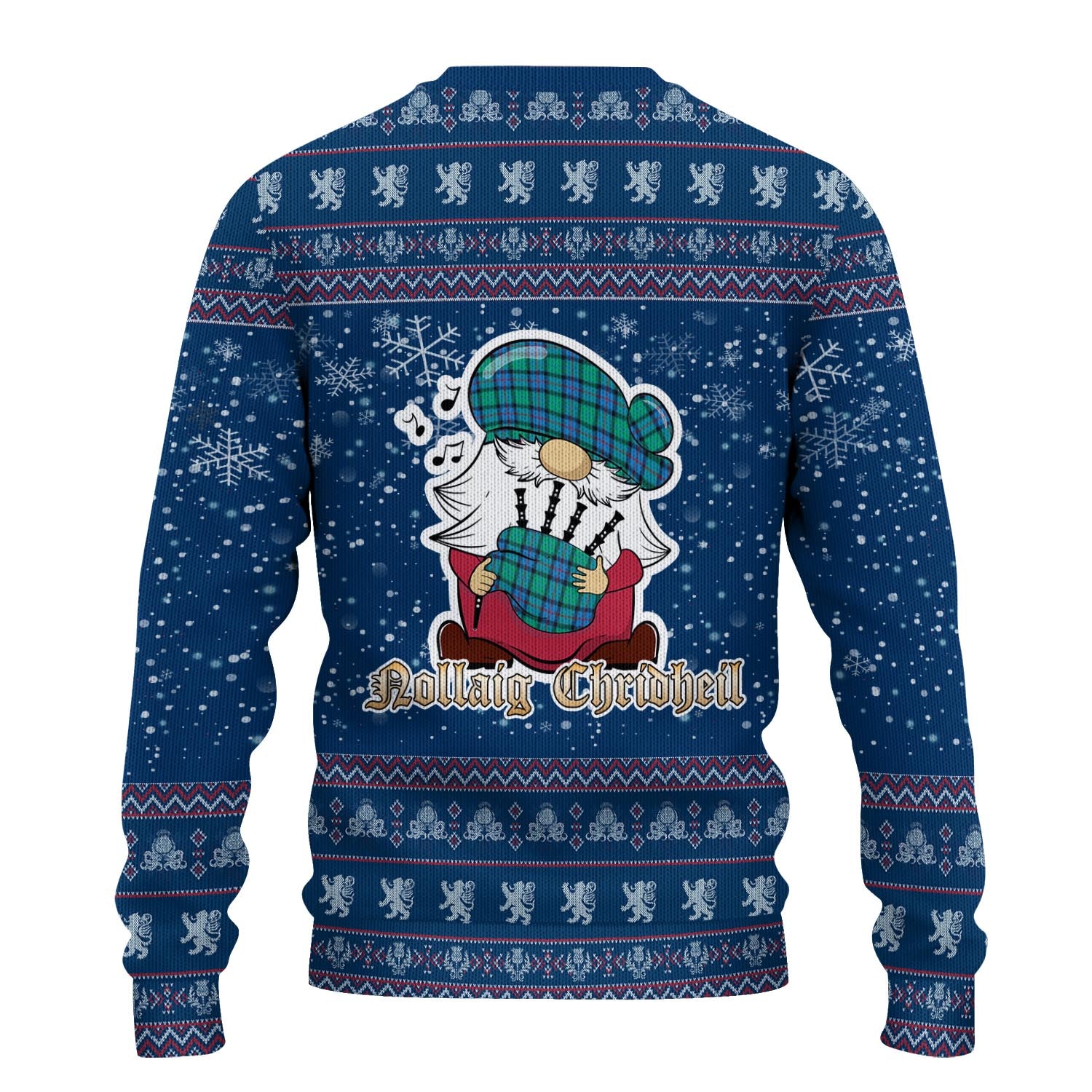 Flower Of Scotland Clan Christmas Family Knitted Sweater with Funny Gnome Playing Bagpipes - Tartanvibesclothing