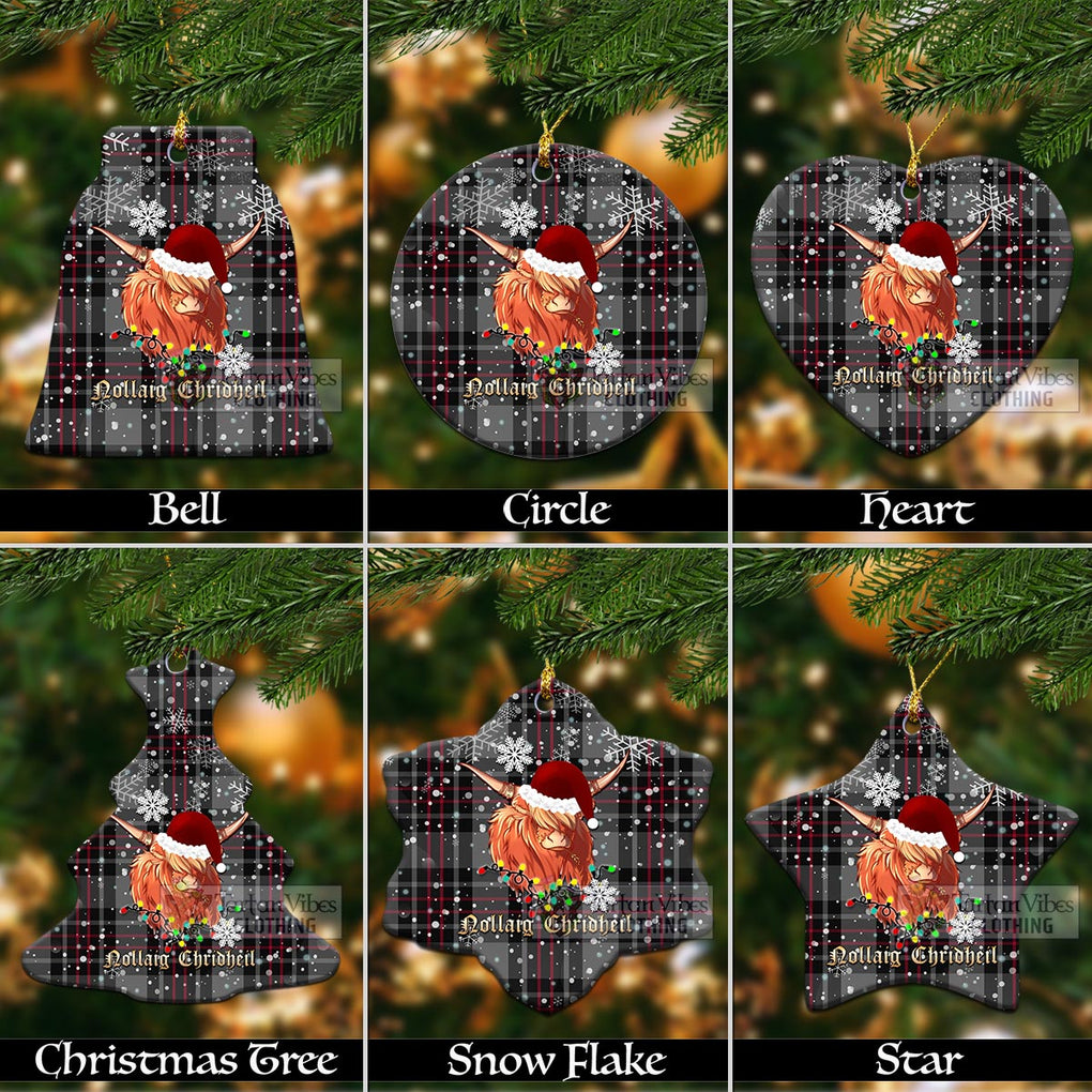 Flynn Tartan Christmas Ceramic Ornaments with Twinkle Highland Cattle Ceramic - Tartan Vibes Clothing