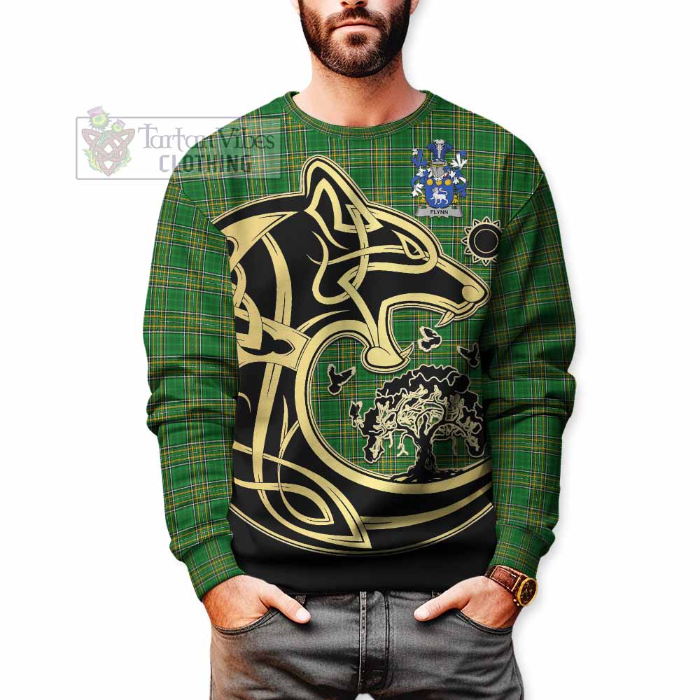 Tartan Vibes Clothing Flynn Irish Tartan Sweatshirt with Coat of Arms Celtic Wolf Style
