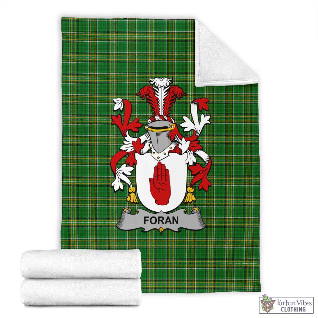 Tartan Vibes Clothing Foran Irish Clan Tartan Blanket with Coat of Arms