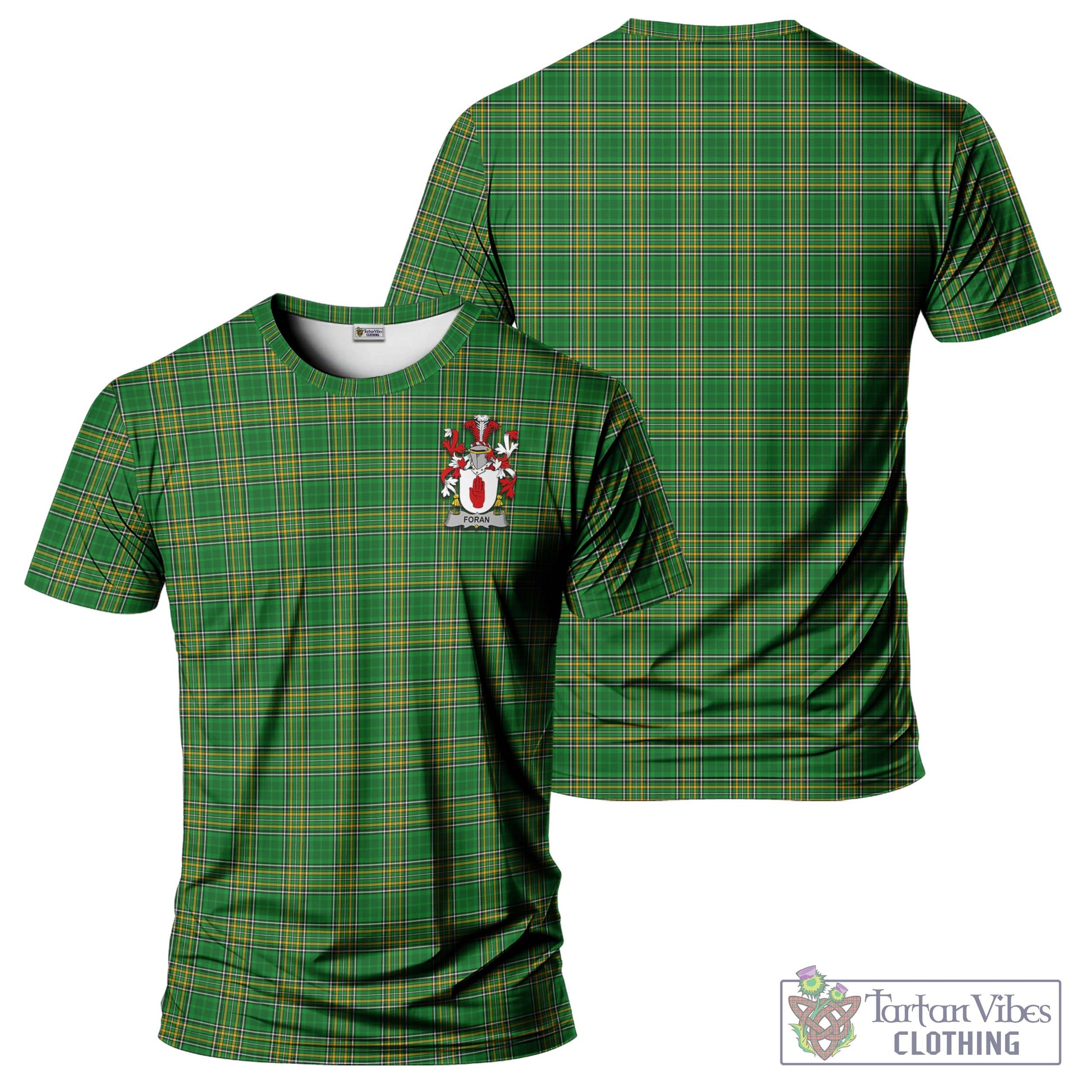 Tartan Vibes Clothing Foran Ireland Clan Tartan T-Shirt with Family Seal