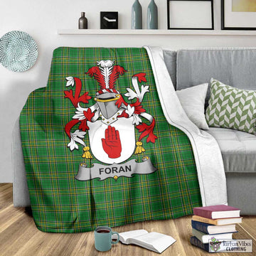 Tartan Vibes Clothing Foran Irish Clan Tartan Blanket with Coat of Arms