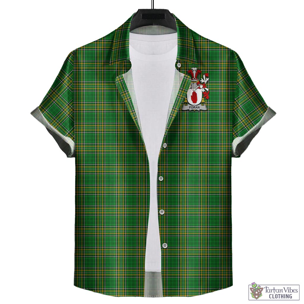 Tartan Vibes Clothing Foran Ireland Clan Tartan Short Sleeve Button Up with Coat of Arms