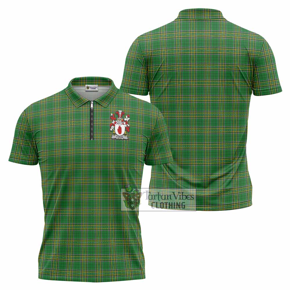 Foran Irish Clan Tartan Zipper Polo Shirt with Coat of Arms
