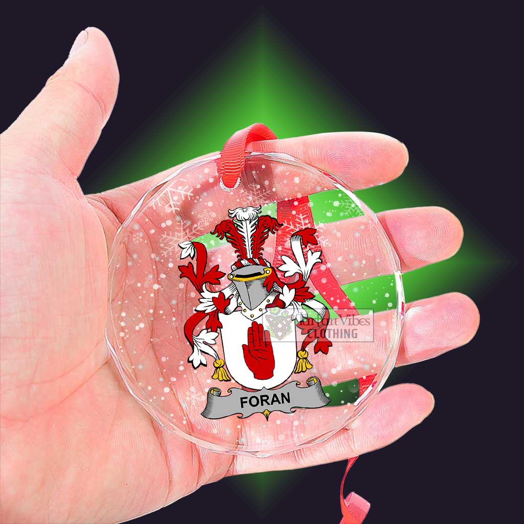 Tartan Vibes Clothing Foran Irish Clan Christmas Glass Ornament with Coat of Arms