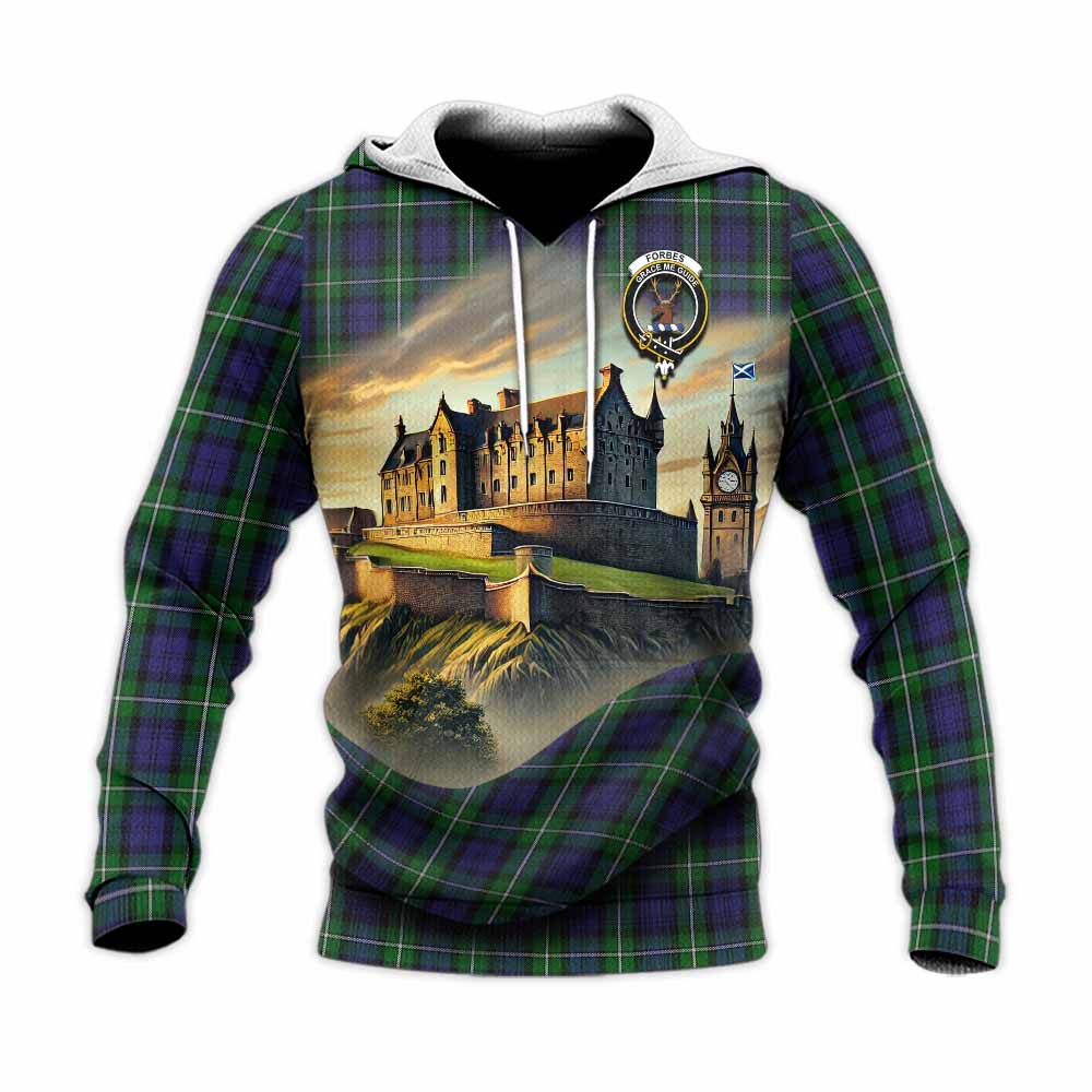 Tartan Vibes Clothing Forbes Tartan Family Crest Knitted Hoodie with Scottish Ancient Castle Style