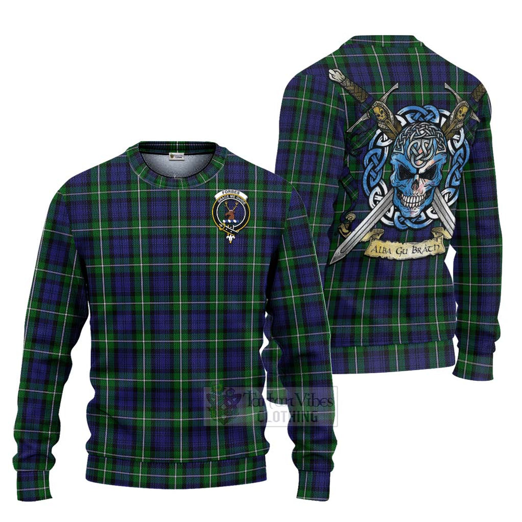 Tartan Vibes Clothing Forbes Tartan Knitted Sweater with Family Crest Celtic Skull Style