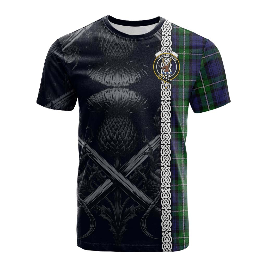 Tartan Vibes Clothing Forbes Tartan Cotton T-shirt with Family Crest Cross Sword Thistle Celtic Vibes