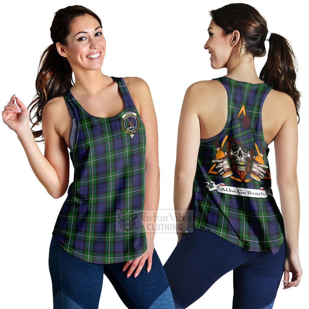 Tartan Vibes Clothing Forbes Tartan Women's Racerback Tanks with Family Crest and Bearded Skull Holding Bottles of Whiskey