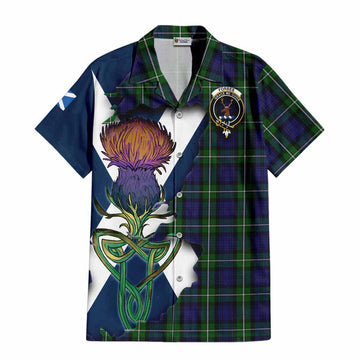Tartan Vibes Clothing Forbes Tartan Family Crest Short Sleeve Button Shirt Scottish Thistle Celtic Inspired