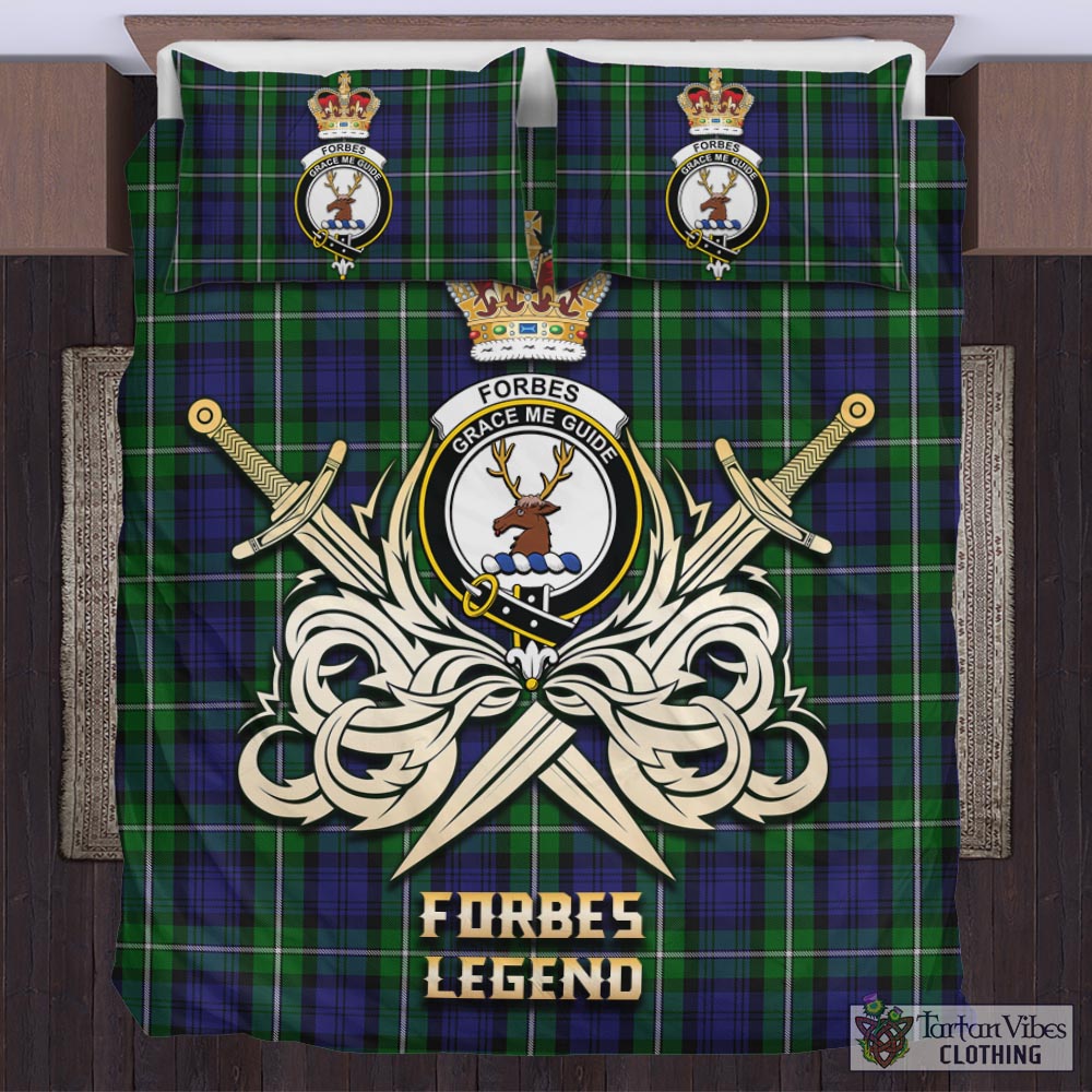 Tartan Vibes Clothing Forbes Tartan Bedding Set with Clan Crest and the Golden Sword of Courageous Legacy