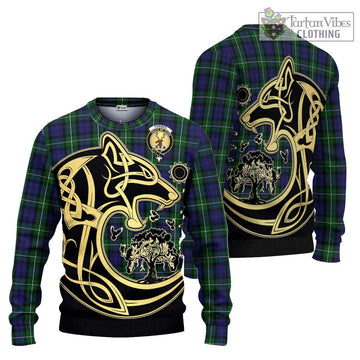 Forbes Tartan Knitted Sweater with Family Crest Celtic Wolf Style Unisex - Tartan Vibes Clothing