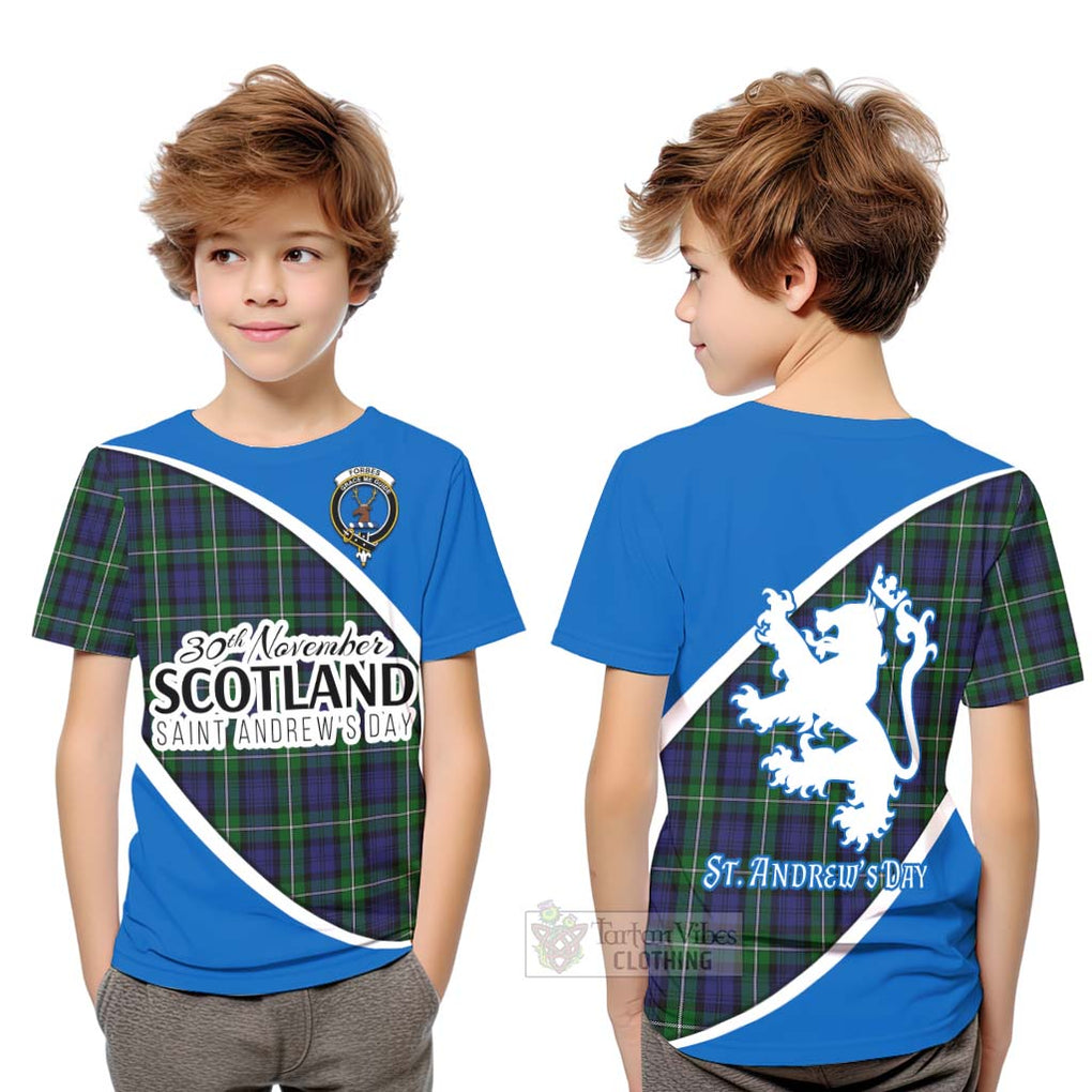Tartan Vibes Clothing Forbes Family Crest Tartan Kid T-Shirt Celebrate Saint Andrew's Day in Style