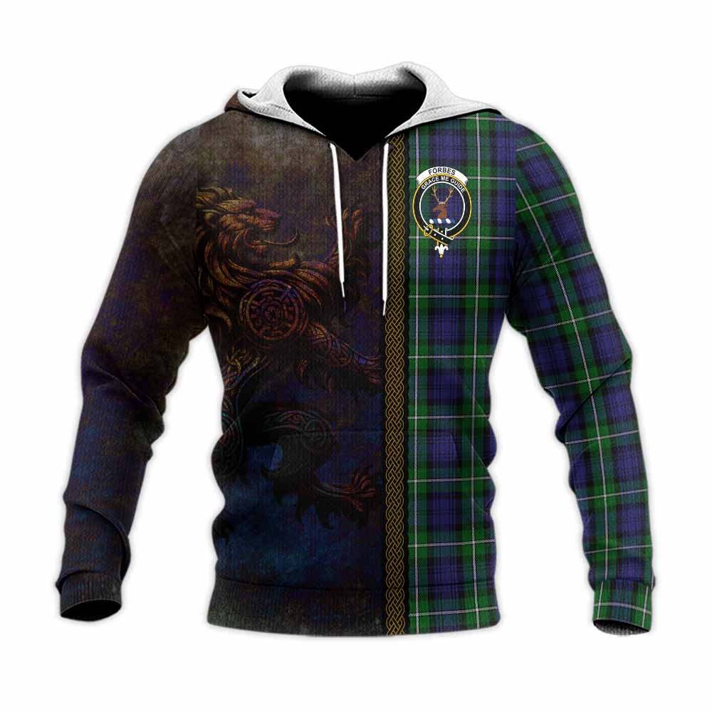 Tartan Vibes Clothing Forbes Tartan Family Crest Knitted Hoodie Alba Gu Brath Be Brave Lion Ancient Style