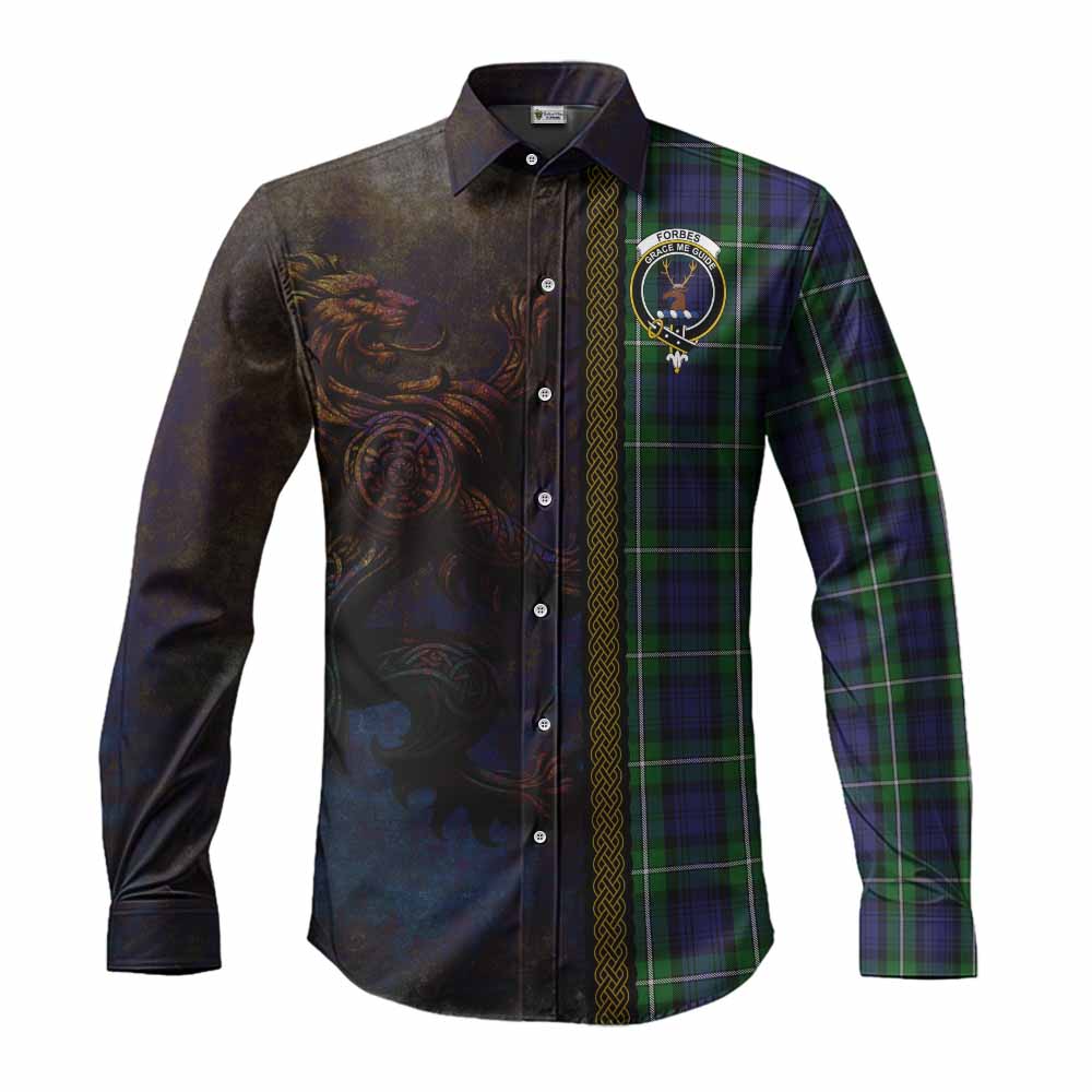 Tartan Vibes Clothing Forbes Tartan Family Crest Long Sleeve Button Shirt Alba Gu Brath Be Brave Lion Ancient Style