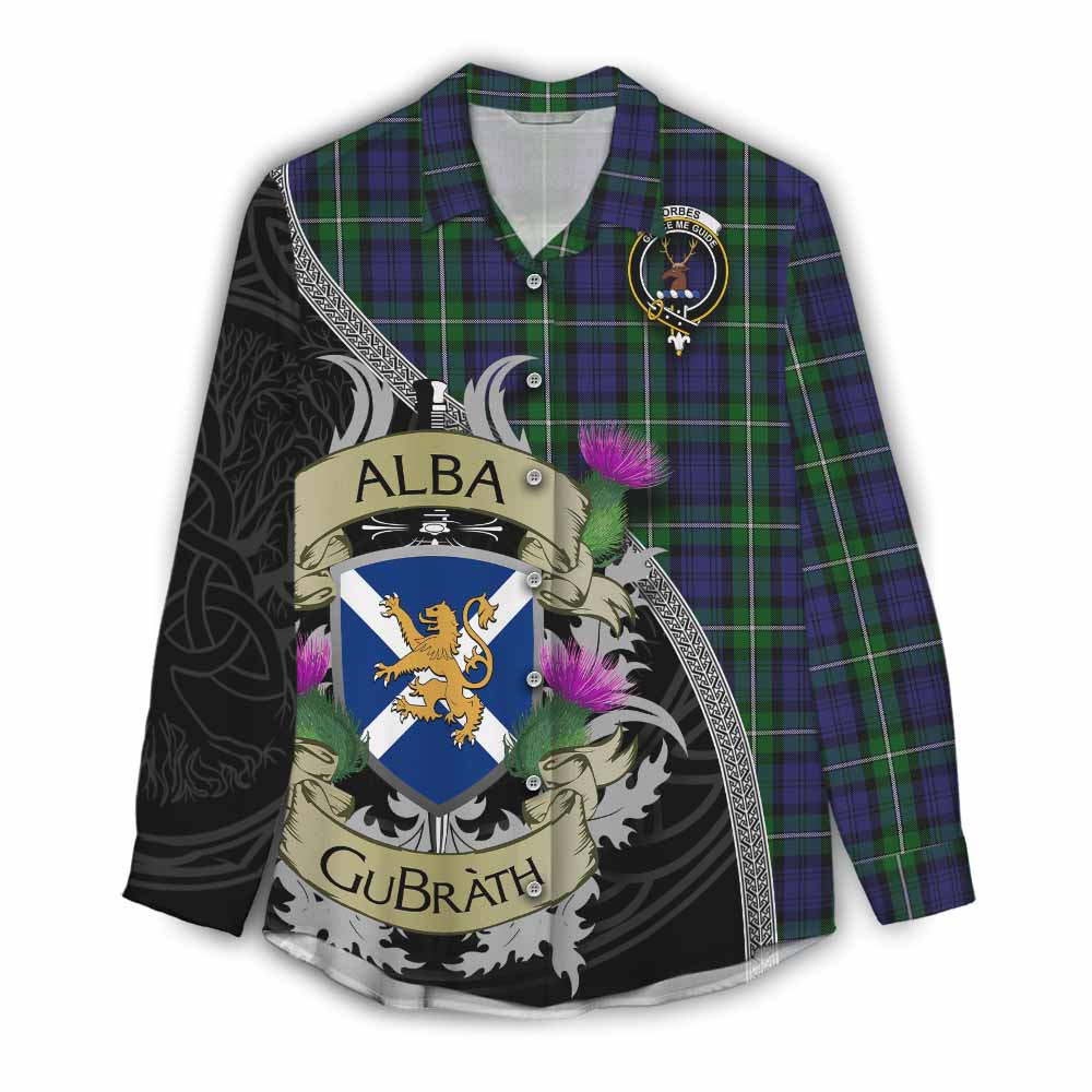 Tartan Vibes Clothing Forbes Tartan Family Crest Women's Casual Shirt Lion Rampant Royal Thistle Shield Celtic Inspired