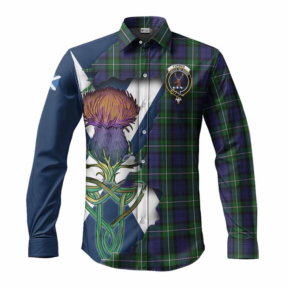 Tartan Vibes Clothing Forbes Tartan Family Crest Long Sleeve Button Shirt Scottish Thistle Celtic Inspired