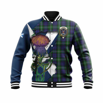Tartan Vibes Clothing Forbes Tartan Family Crest Baseball Jacket Scottish Thistle Celtic Inspired