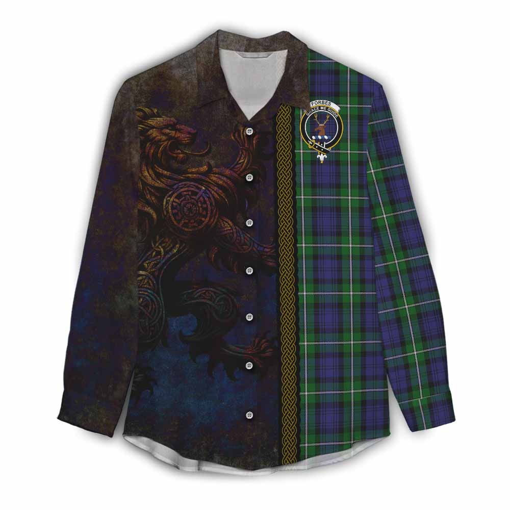 Tartan Vibes Clothing Forbes Tartan Family Crest Women's Casual Shirt Alba Gu Brath Be Brave Lion Ancient Style