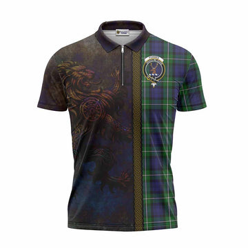 Forbes Tartan Family Crest Zipper Polo Shirt Alba Gu Brath Be Brave Lion Ancient Style