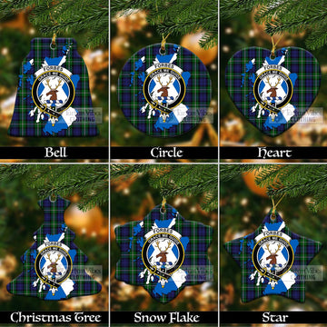 Forbes Tartan Christmas Ceramic Ornaments with Family Crest and Scotland Map