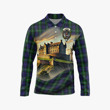 Tartan Vibes Clothing Forbes Tartan Family Crest Long Sleeve Polo Shirt with Scottish Ancient Castle Style