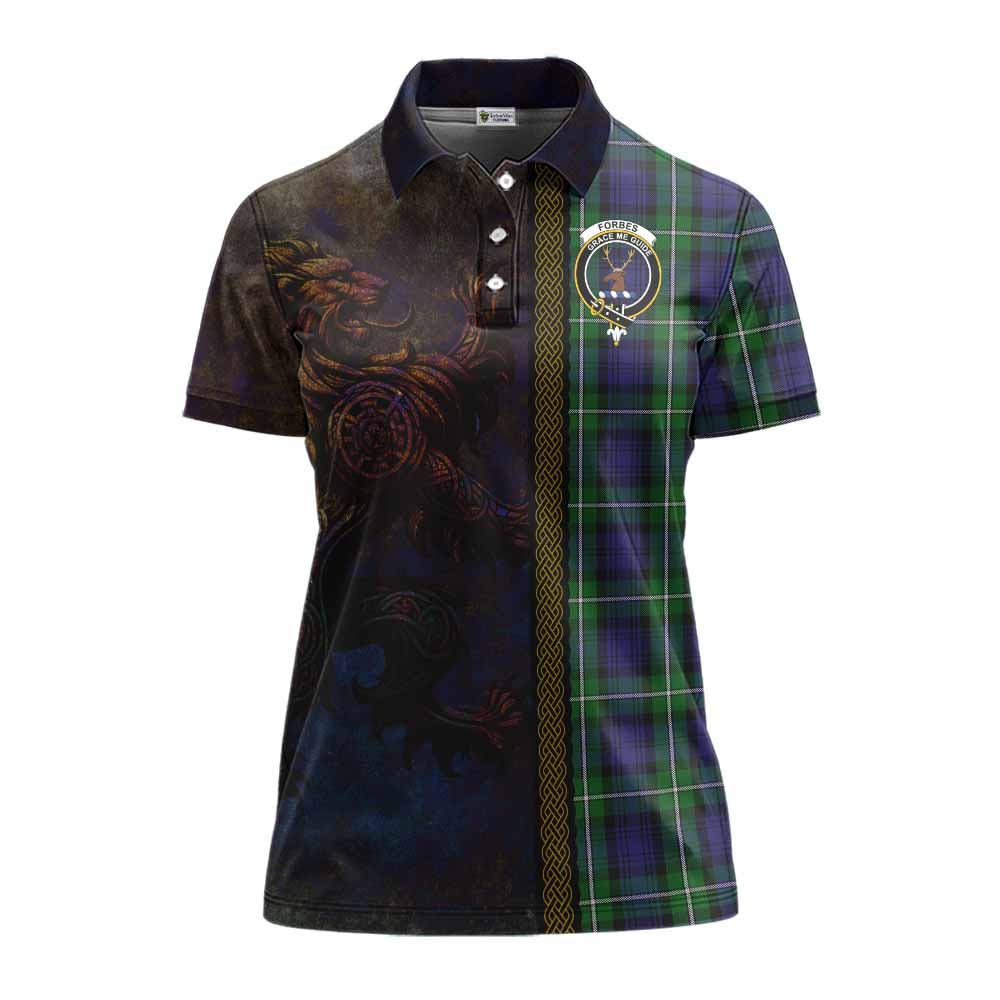 Tartan Vibes Clothing Forbes Tartan Family Crest Women's Polo Shirt Alba Gu Brath Be Brave Lion Ancient Style