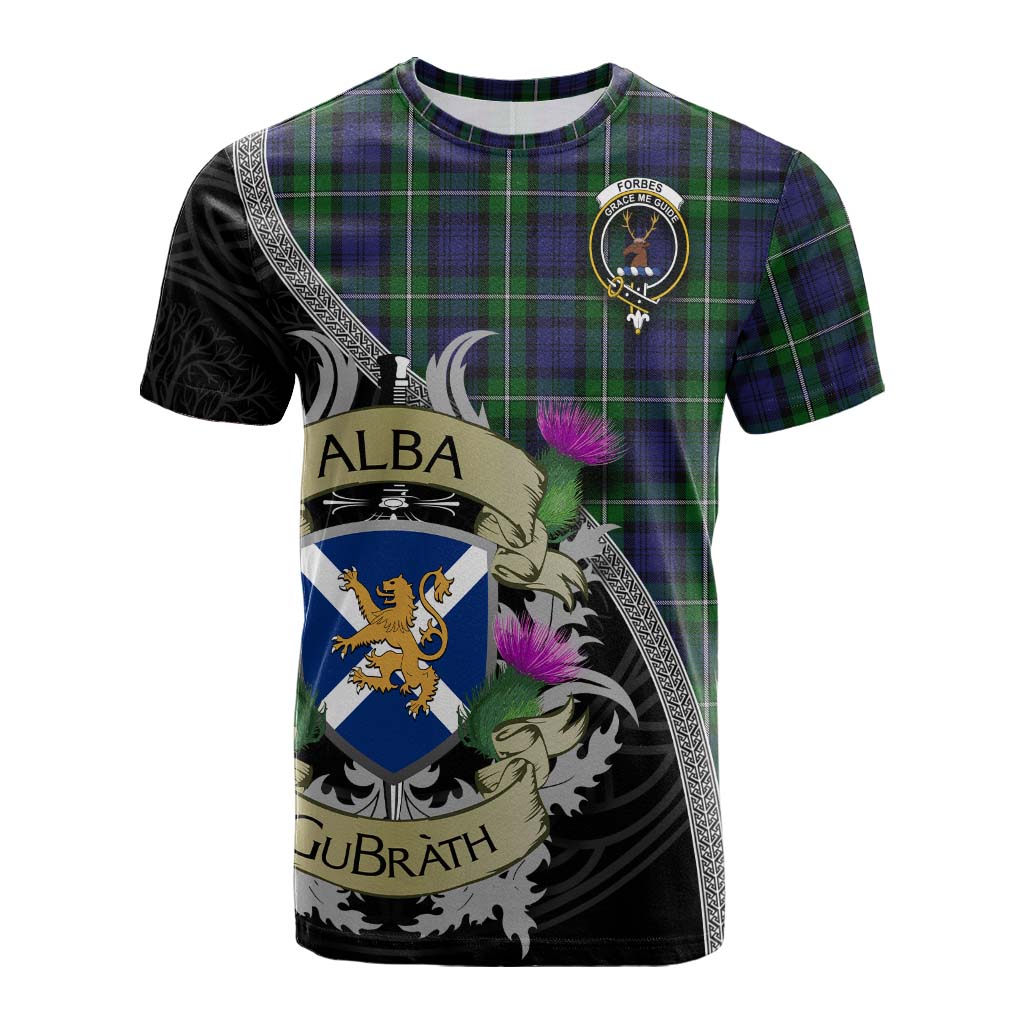 Tartan Vibes Clothing Forbes Tartan Family Crest Cotton T-shirt Lion Rampant Royal Thistle Shield Celtic Inspired