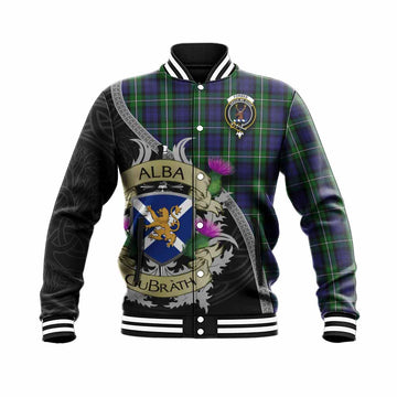 Tartan Vibes Clothing Forbes Tartan Family Crest Baseball Jacket Lion Rampant Royal Thistle Shield Celtic Inspired