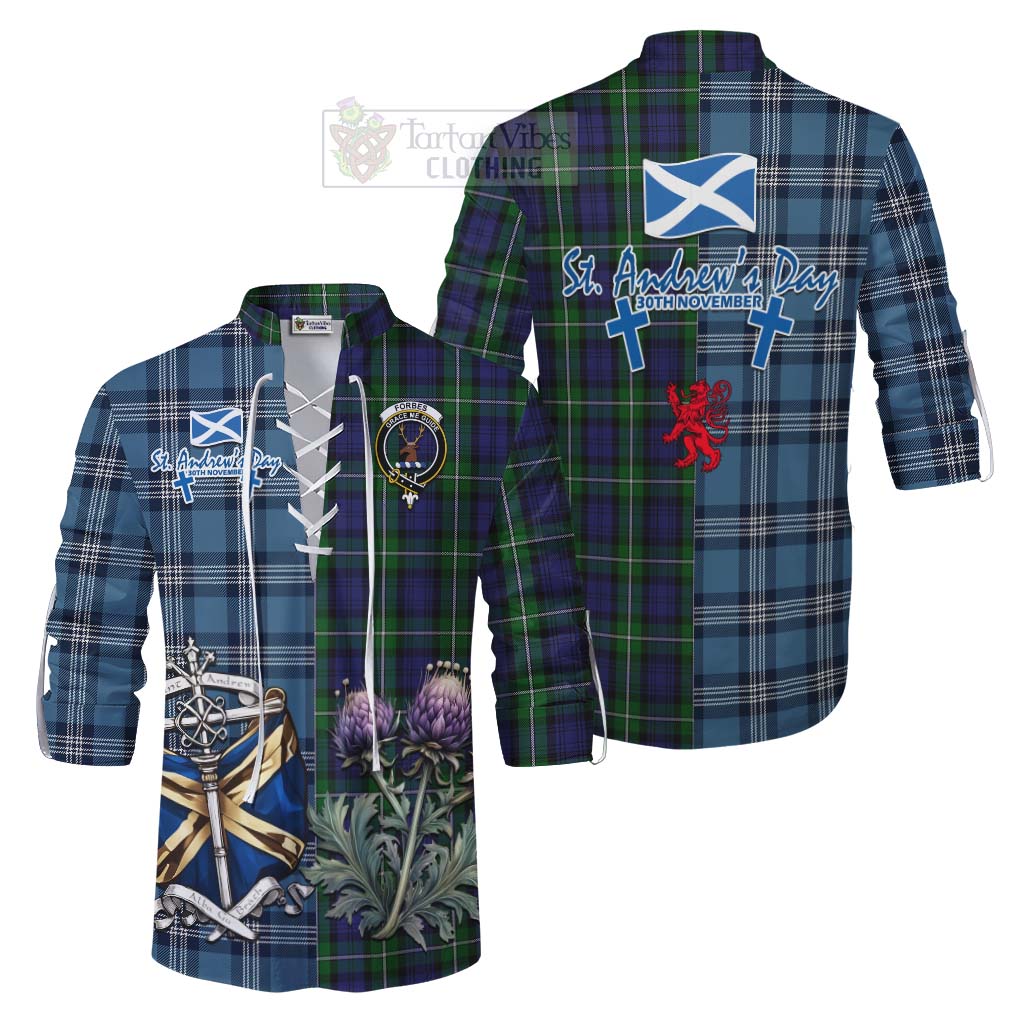 Tartan Vibes Clothing Forbes Tartan Ghillie Kilt Shirt Happy St. Andrew's Day Half Tartan Style