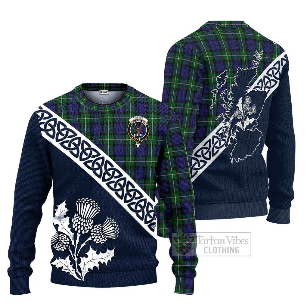 Tartan Vibes Clothing Forbes Tartan Knitted Sweater Featuring Thistle and Scotland Map