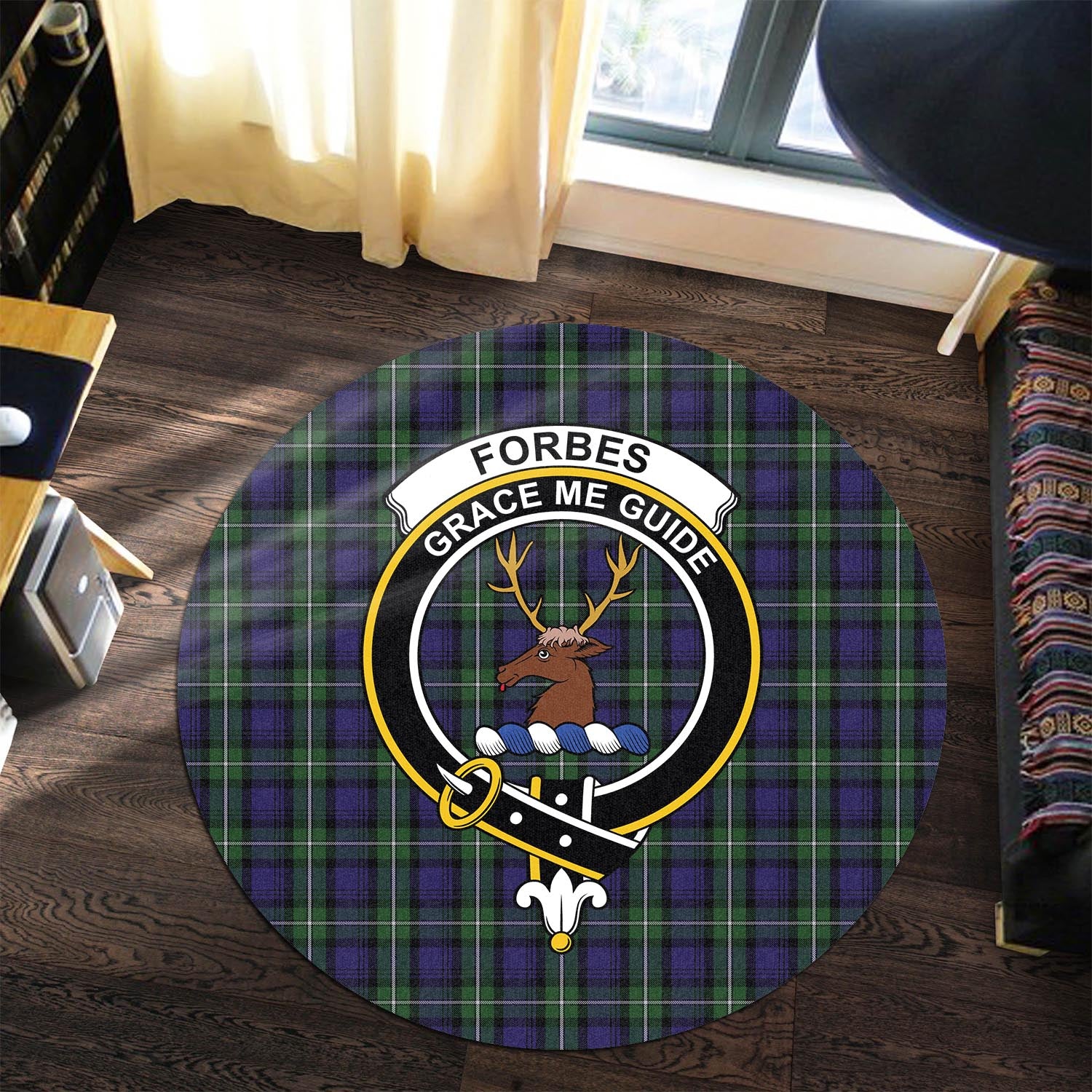 Forbes Tartan Round Rug with Family Crest - Tartanvibesclothing