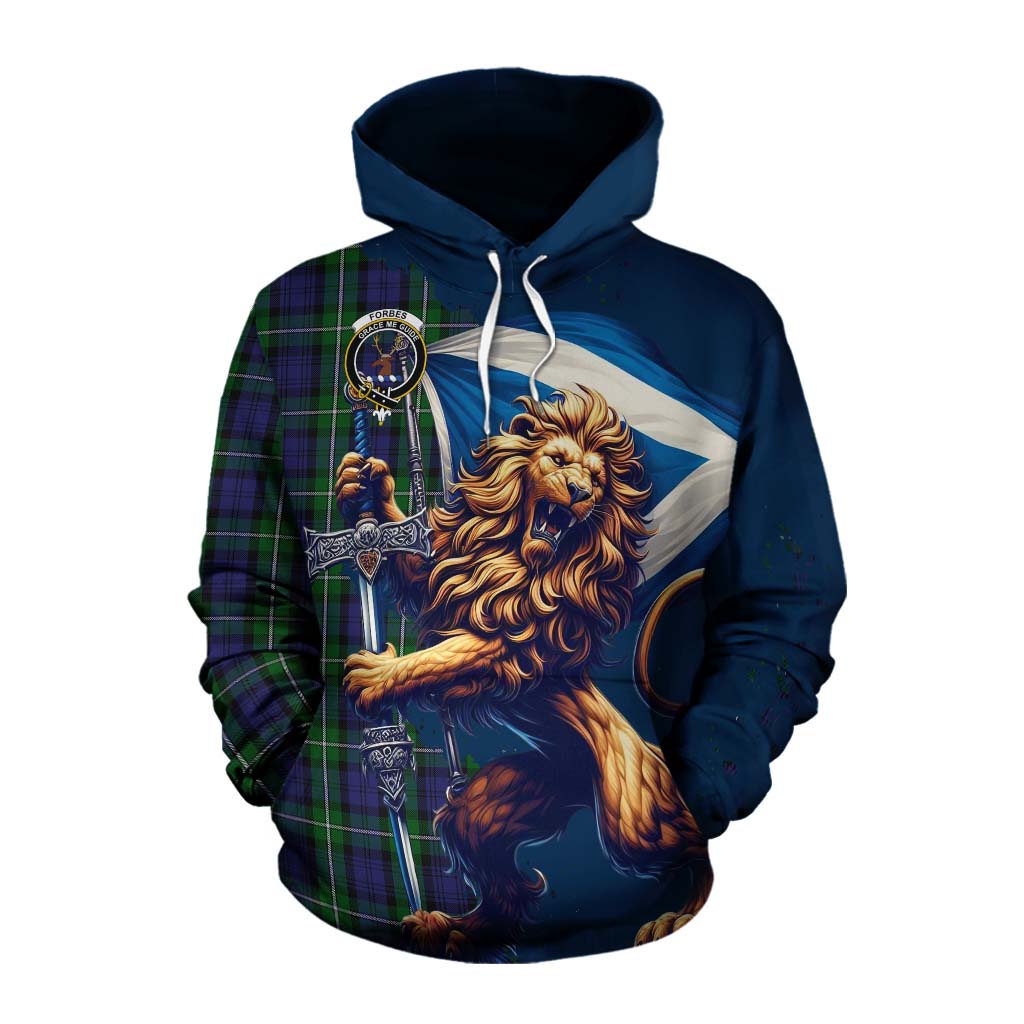 Tartan Vibes Clothing Forbes Tartan Family Crest Cotton Hoodie with Scottish Majestic Lion