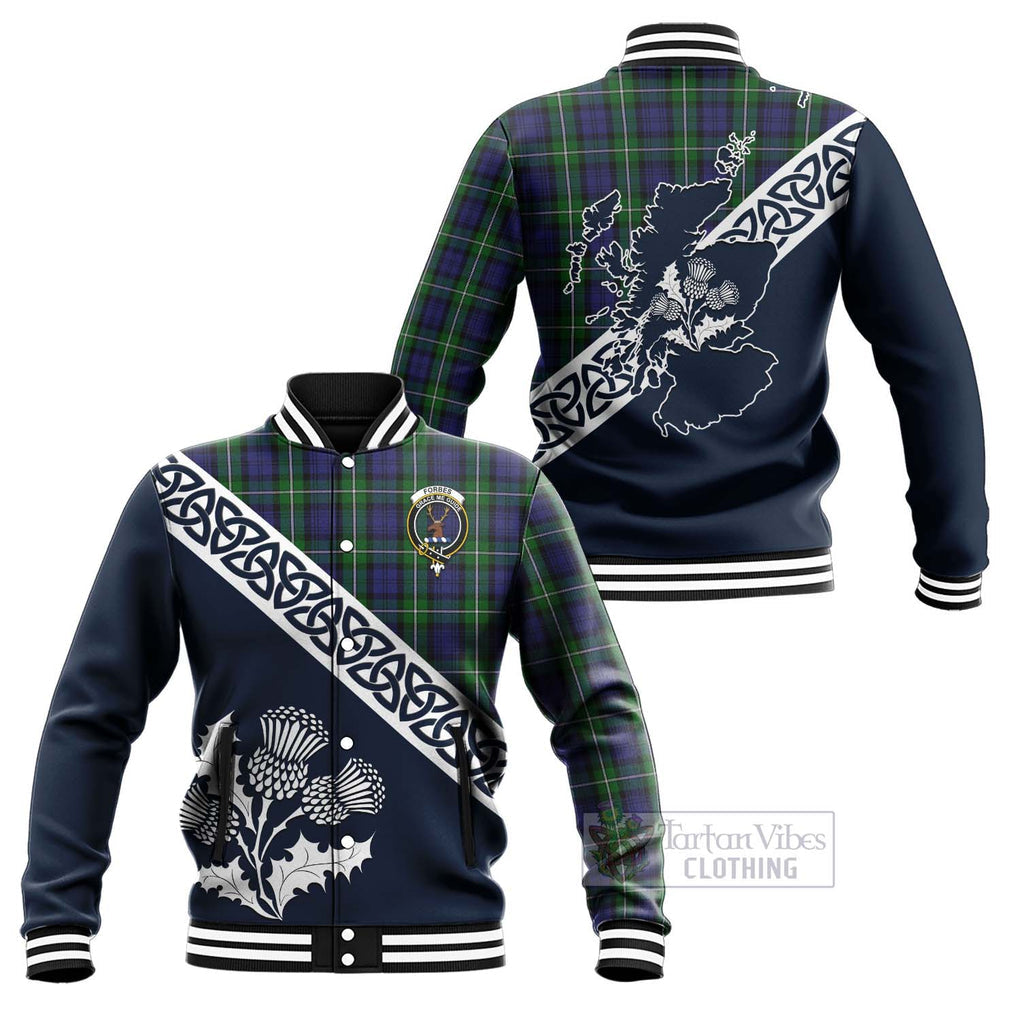 Tartan Vibes Clothing Forbes Tartan Baseball Jacket Featuring Thistle and Scotland Map