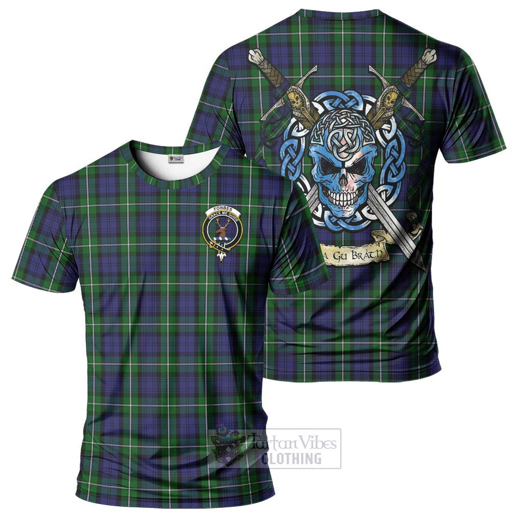 Tartan Vibes Clothing Forbes Tartan T-Shirt with Family Crest Celtic Skull Style