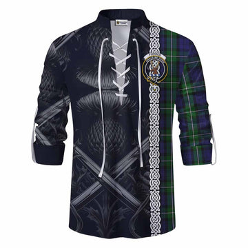 Tartan Vibes Clothing Forbes Tartan Ghillie Kilt Shirt with Family Crest Cross Sword Thistle Celtic Vibes