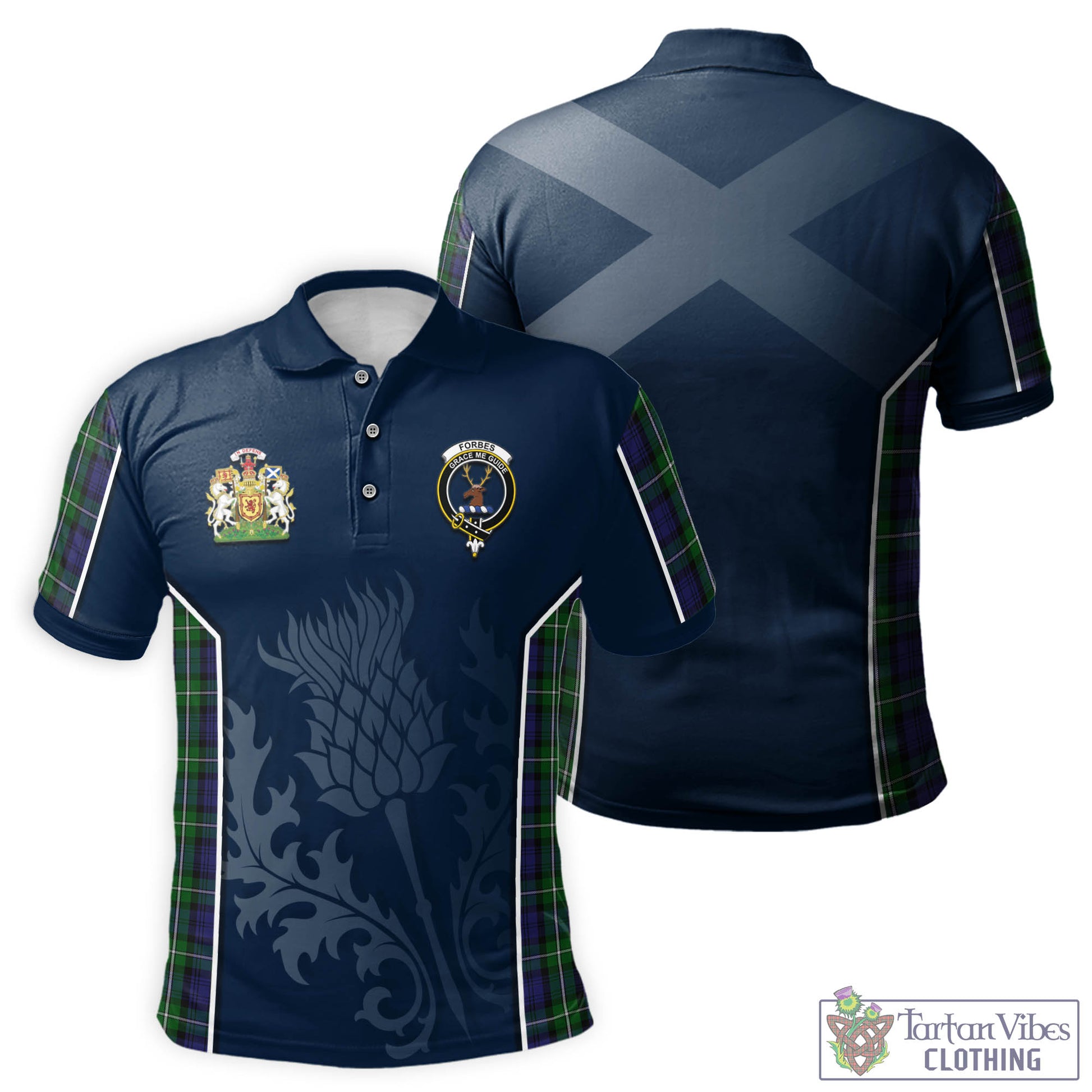Tartan Vibes Clothing Forbes Tartan Men's Polo Shirt with Family Crest and Scottish Thistle Vibes Sport Style