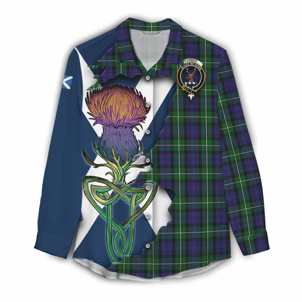 Tartan Vibes Clothing Forbes Tartan Family Crest Women's Casual Shirt Scottish Thistle Celtic Inspired