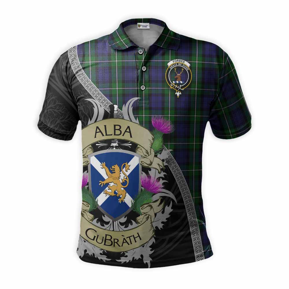 Tartan Vibes Clothing Forbes Tartan Family Crest Polo Shirt Lion Rampant Royal Thistle Shield Celtic Inspired