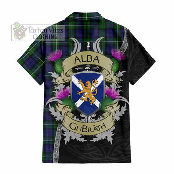 Tartan Vibes Clothing Forbes Tartan Family Crest Short Sleeve Button Shirt Lion Rampant Royal Thistle Shield Celtic Inspired
