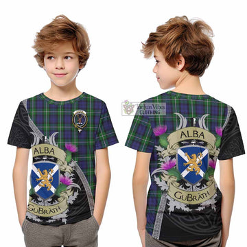 Tartan Vibes Clothing Forbes Tartan Family Crest Kid T-Shirt Lion Rampant Royal Thistle Shield Celtic Inspired
