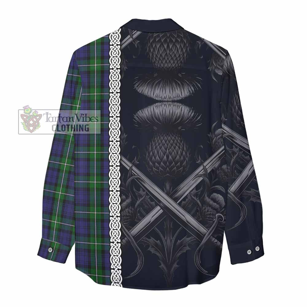 Tartan Vibes Clothing Forbes Tartan Women's Casual Shirt with Family Crest Cross Sword Thistle Celtic Vibes