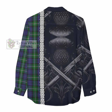 Tartan Vibes Clothing Forbes Tartan Women's Casual Shirt with Family Crest Cross Sword Thistle Celtic Vibes