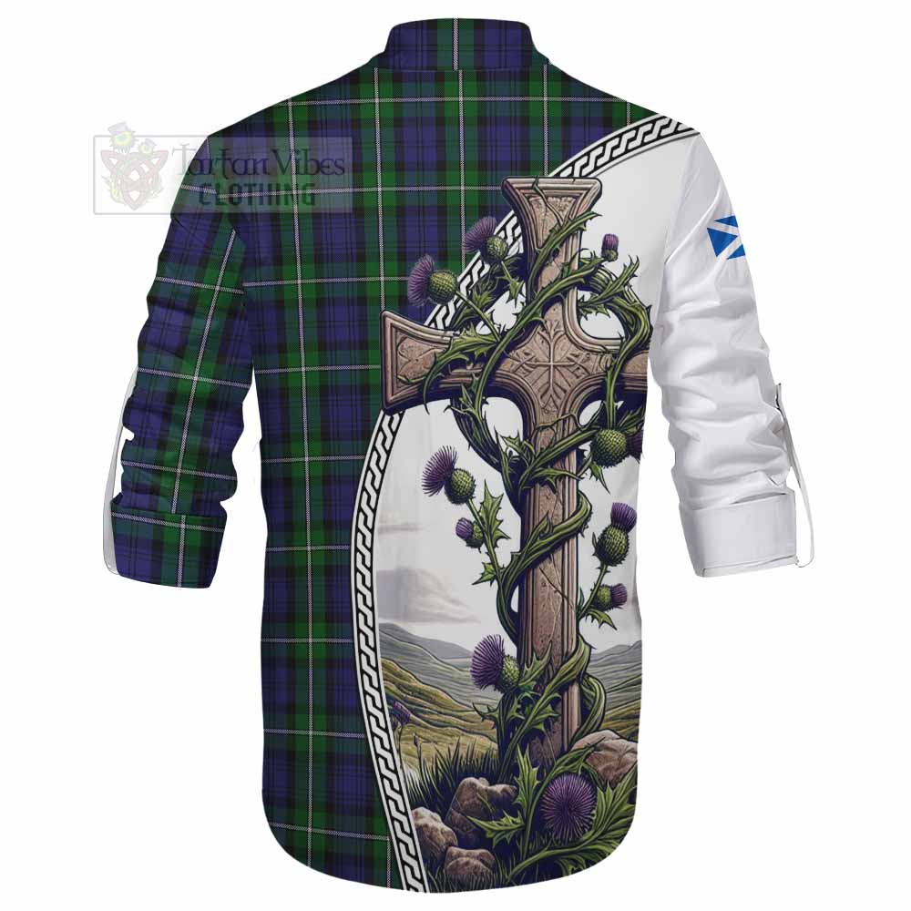 Tartan Vibes Clothing Forbes Tartan Ghillie Kilt Shirt with Family Crest and St. Andrew's Cross Accented by Thistle Vines