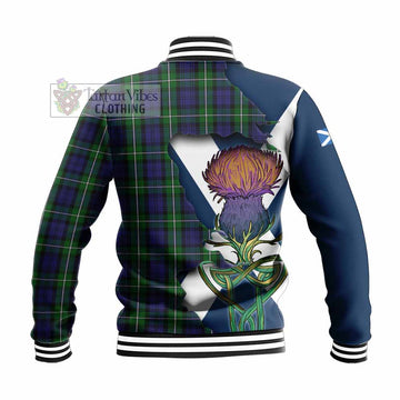 Tartan Vibes Clothing Forbes Tartan Family Crest Baseball Jacket Scottish Thistle Celtic Inspired