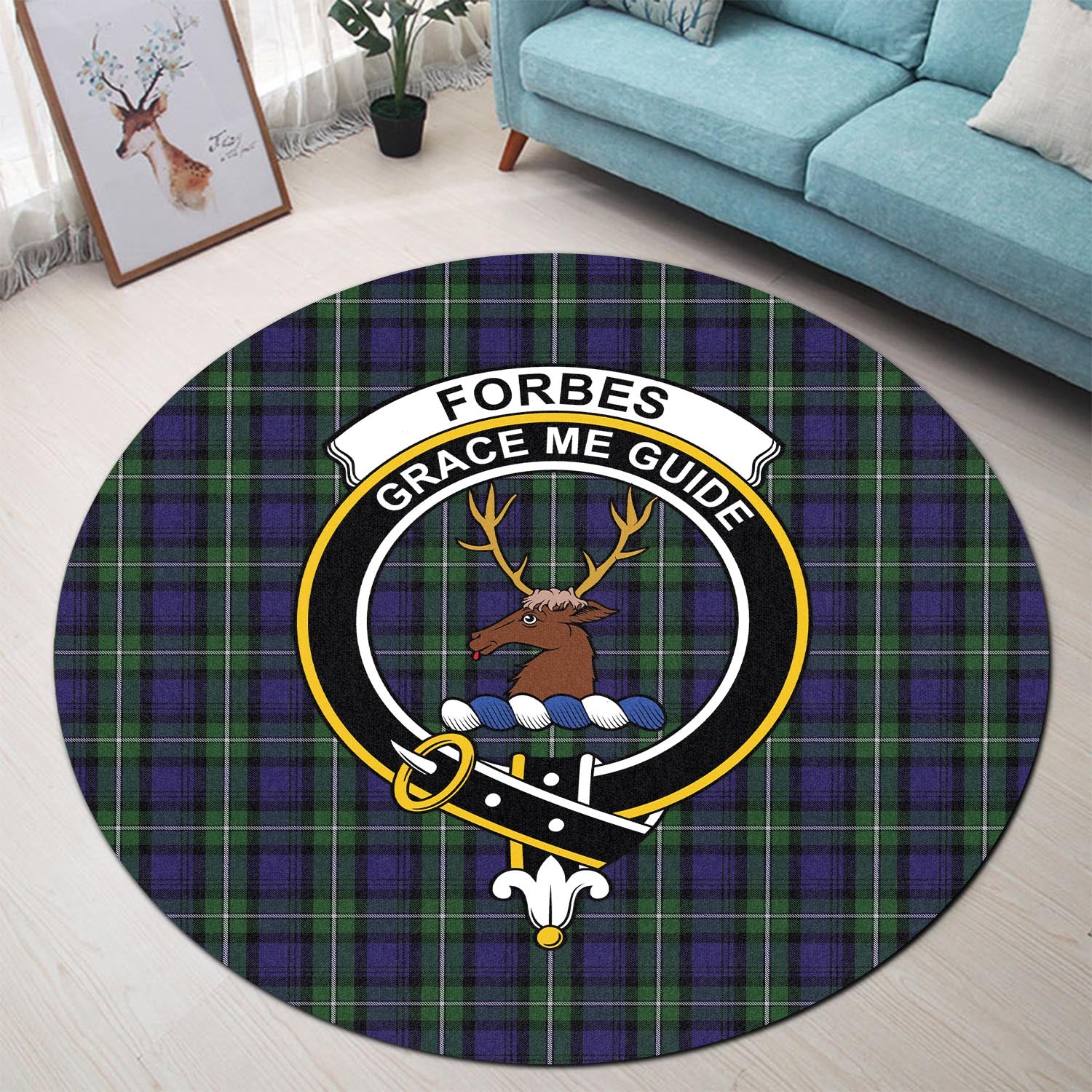 Forbes Tartan Round Rug with Family Crest - Tartanvibesclothing
