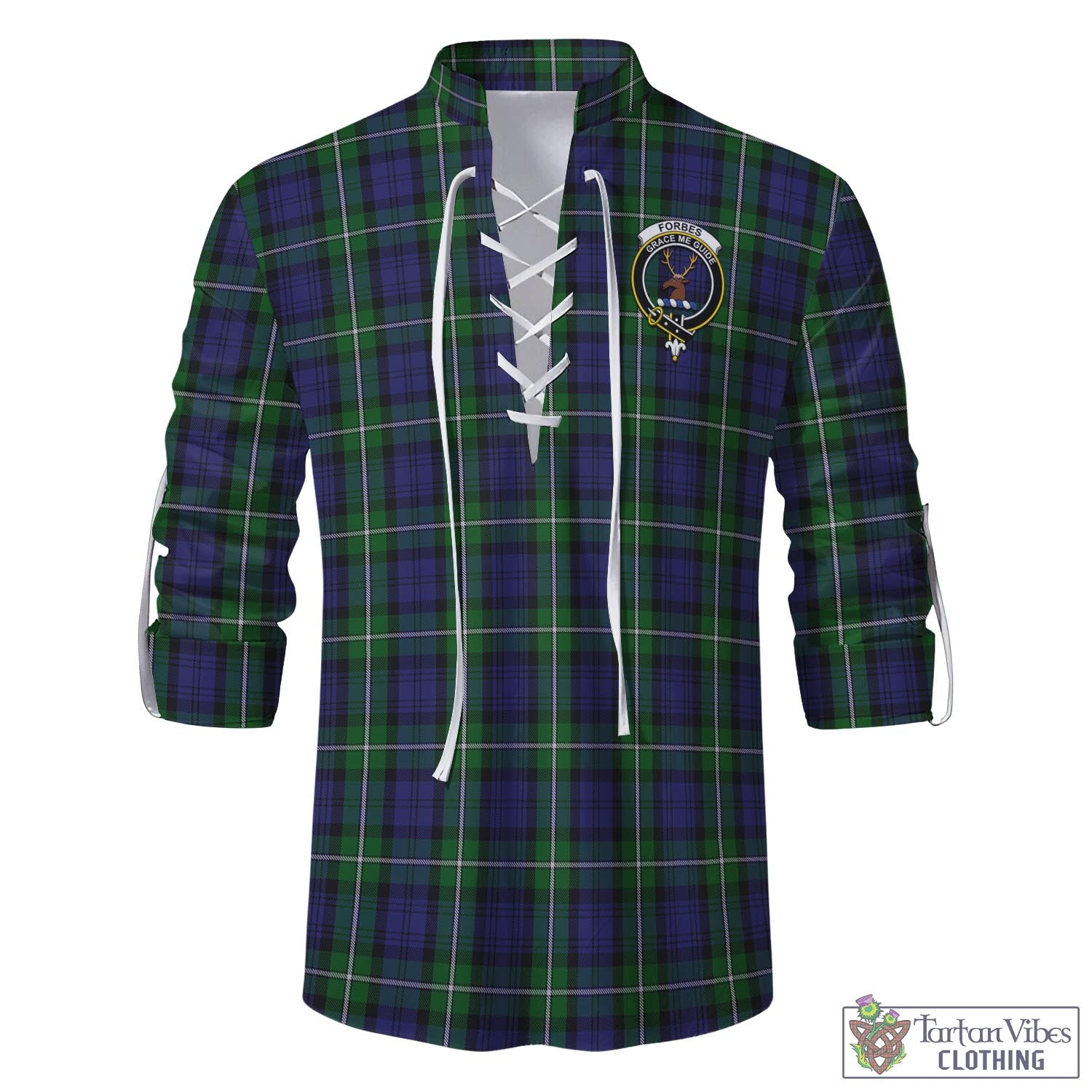 Tartan Vibes Clothing Forbes Tartan Men's Scottish Traditional Jacobite Ghillie Kilt Shirt with Family Crest